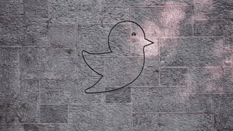 animación del icono de pájaro de neón brillante en la pared de ladrillo