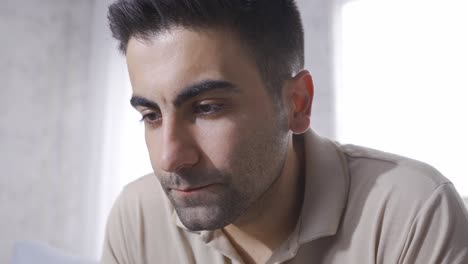 close-up portrait of sad person.