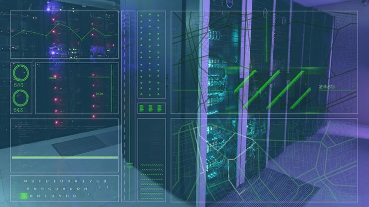 Animation of data processing over server room