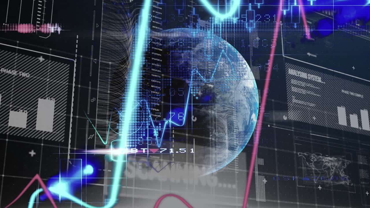 animación del globo con estadísticas y procesamiento de datos