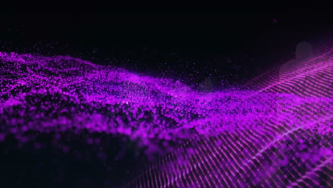 animation of glowing purple mesh network of connections over black background