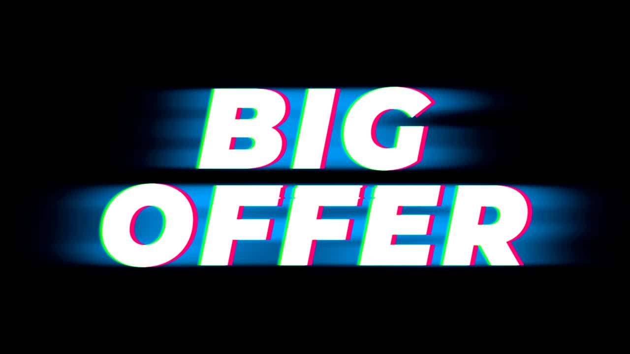 una gran oferta de texto vintage para la promoción del efecto glitch.