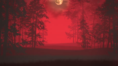 Mystischer-Roter-Mond-Und-Wald-In-Der-Nacht