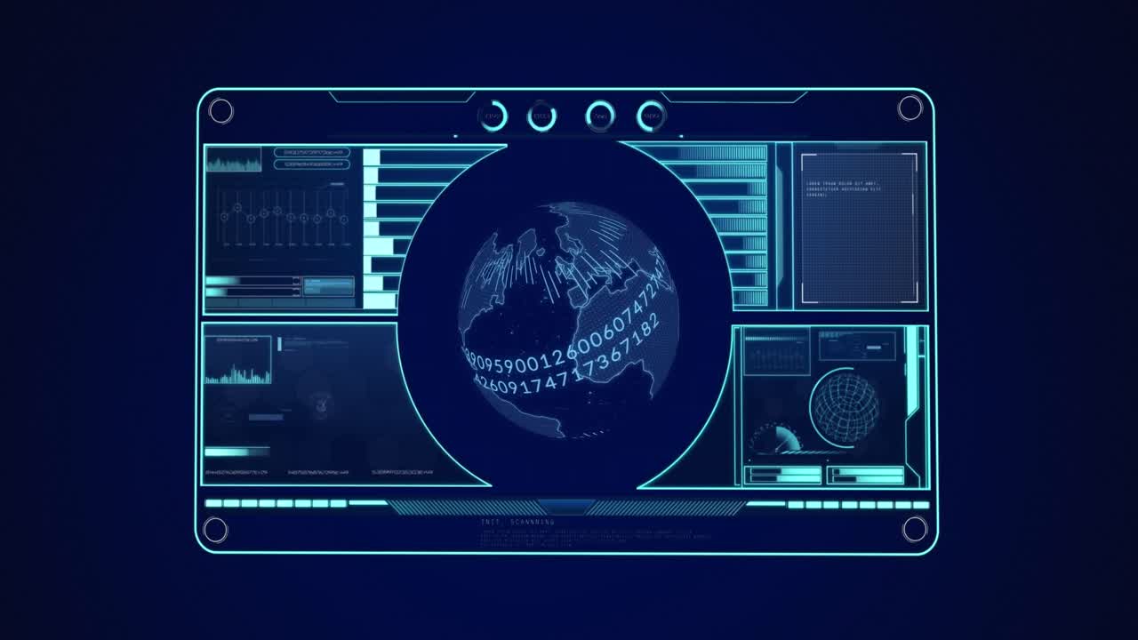 Animation of globe spinning with numbers and data processing