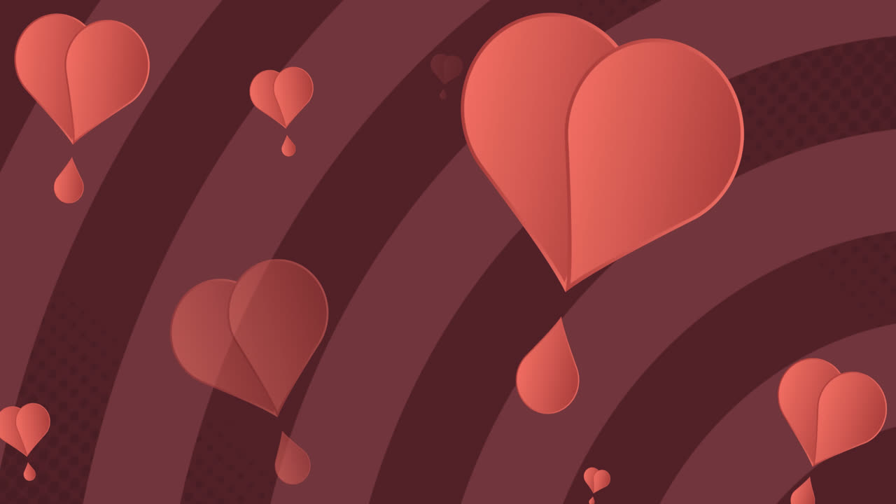 animación de corazones rojos con gotas de sangre en líneas curvas rojas