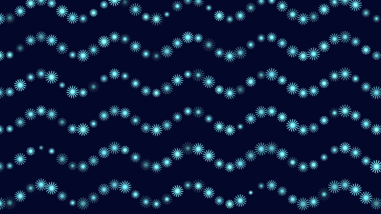 Seamless abstract background animation featuring glowing blue starburst particles forming flowing wavy lines on a dark navy backdrop, ideal for graphics overlays, presentations and digital designs