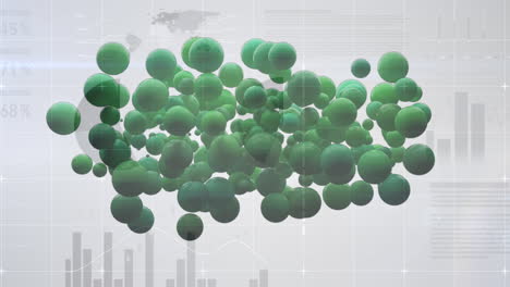 animation of green baubles over diverse data on grey background