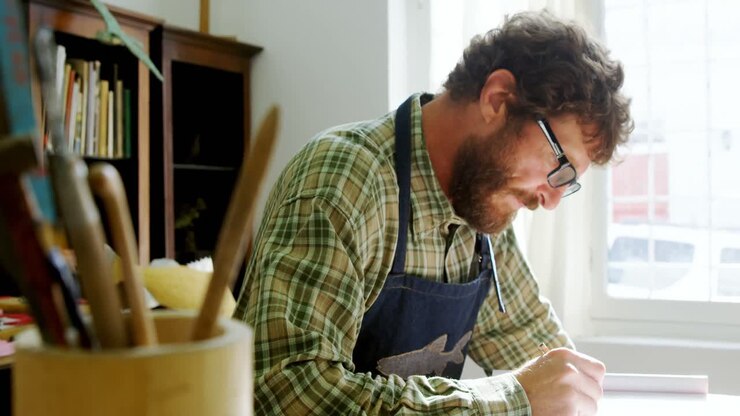 Craftsman drawing a sculpture design 4k