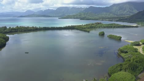 aerial view of moli'i pond on the windward side of kualoa in kaneohe