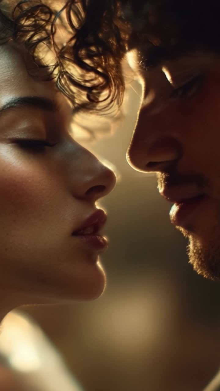 A Romantic Connection Captured in Intimate Moments Between Two Lovers as They Share a Gentle and Passionate Encounter in Soft Ambient Light