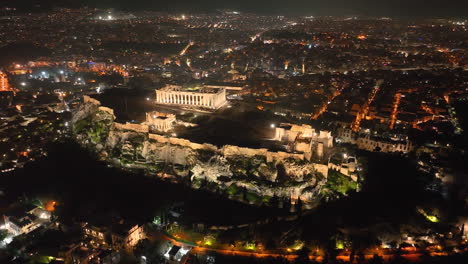 aerial footage of the acropolis of athens, greece at night