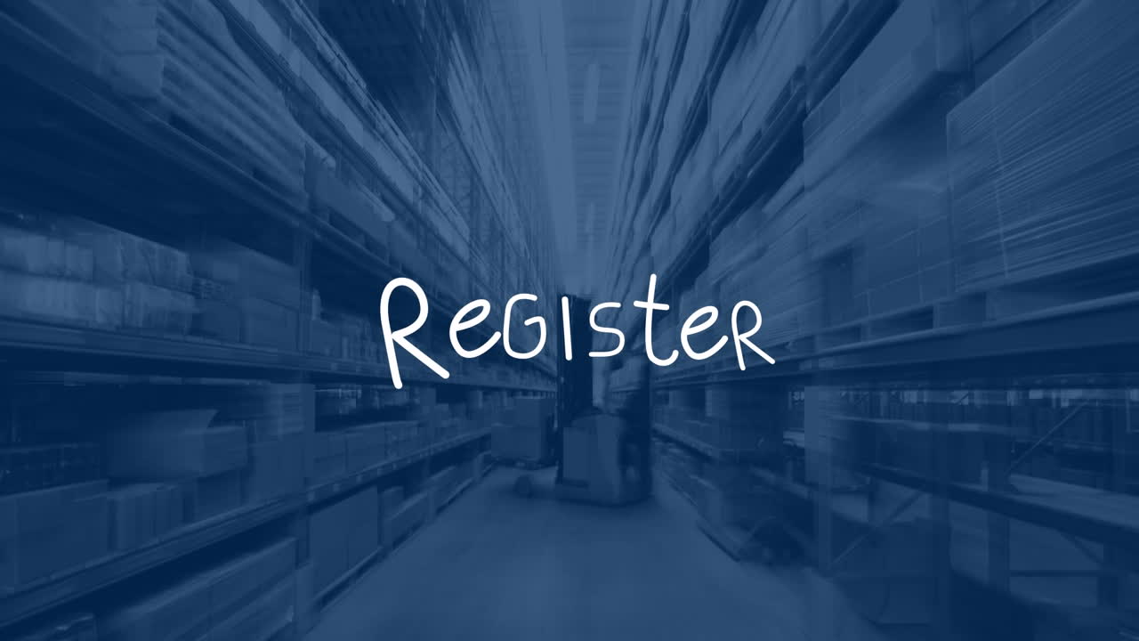 Animation of register text over warehouse