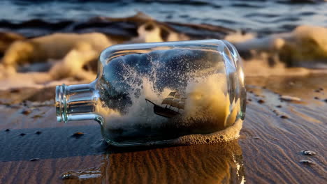 message in a bottle - miniature ship in a storm