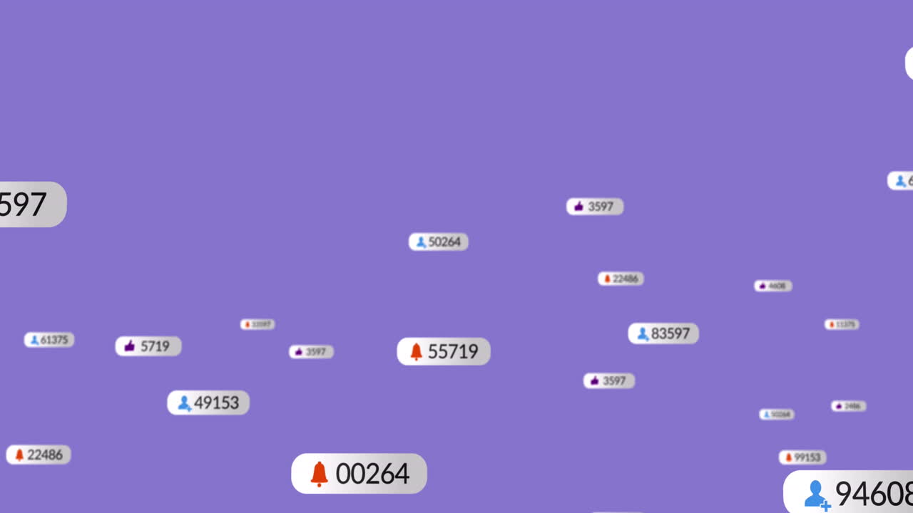 animación del procesamiento de datos de las redes sociales sobre un fondo púrpura
