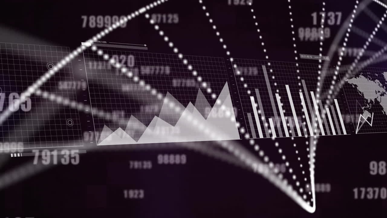 검은색 배경에서 dna 줄무의 애니메이션과 디지털 데이터 처리