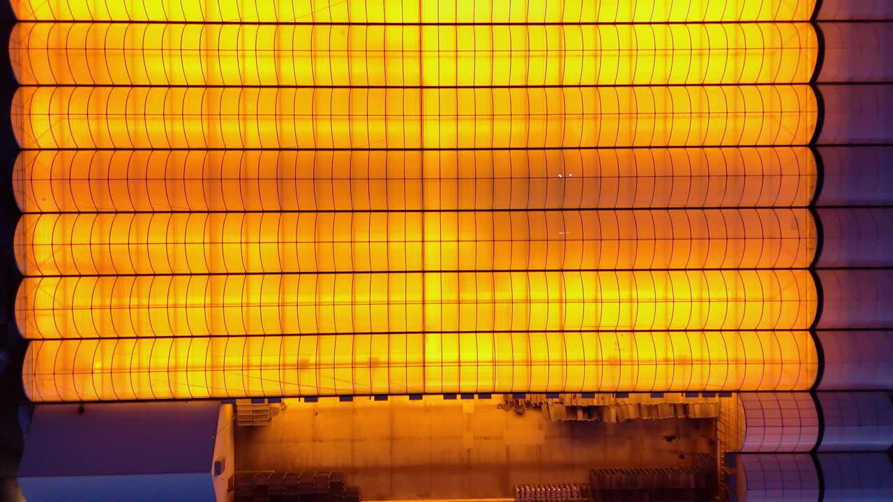 Aerial night view of illuminated greenhouses in Carlton, Michigan, USA