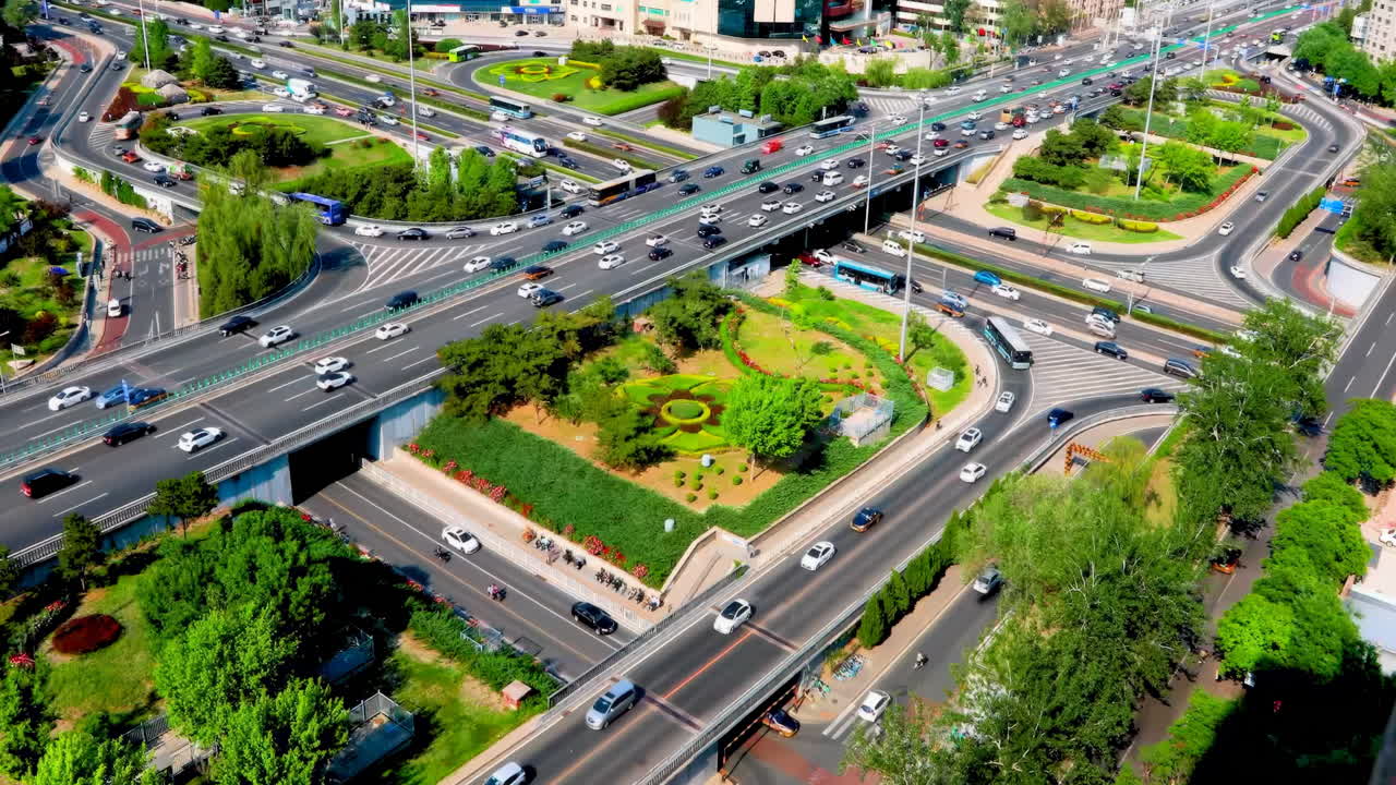 Aerial View of a Busy City Intersection in China