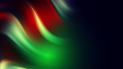 bright wavy curved glow in green and red shades on a dark background. futuristic animation with copy space. looped motion graphics.