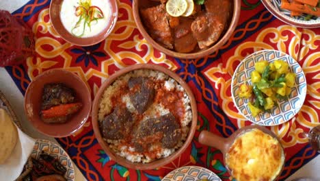 view of a egyptian lunch, close up shot, high angle shot
