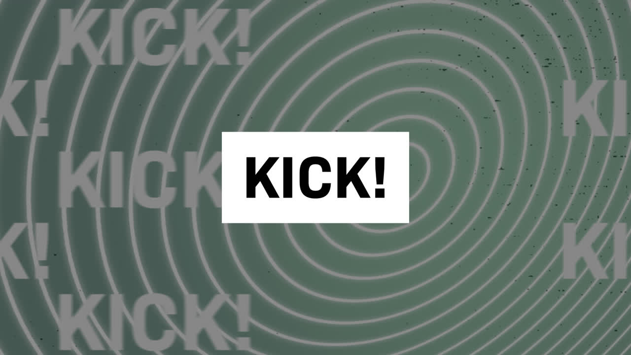 회색 배경의 기하학적 모양 위에 키크 텍스트의 애니메이션