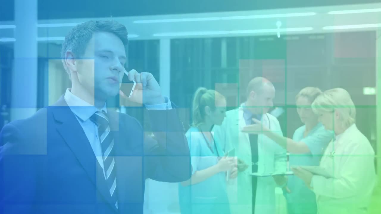 카우카시안 의사 들 이 이야기 하는 광장 들 의 애니메이션