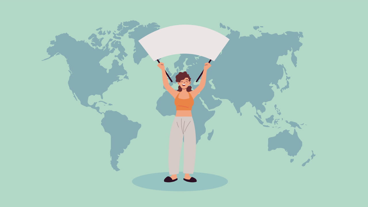 세계 지도 위에 발을 들고 있는 여자