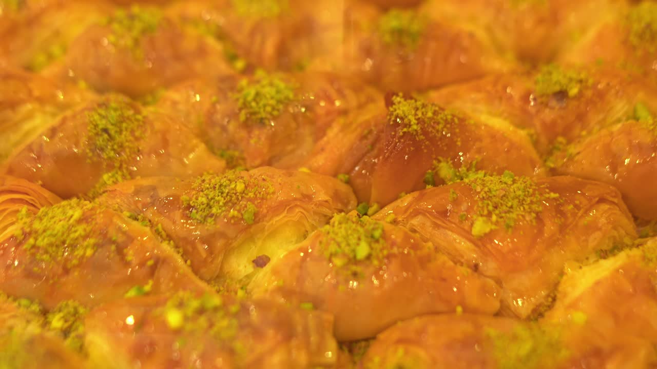 el postre de pistacho baklava de primer plano