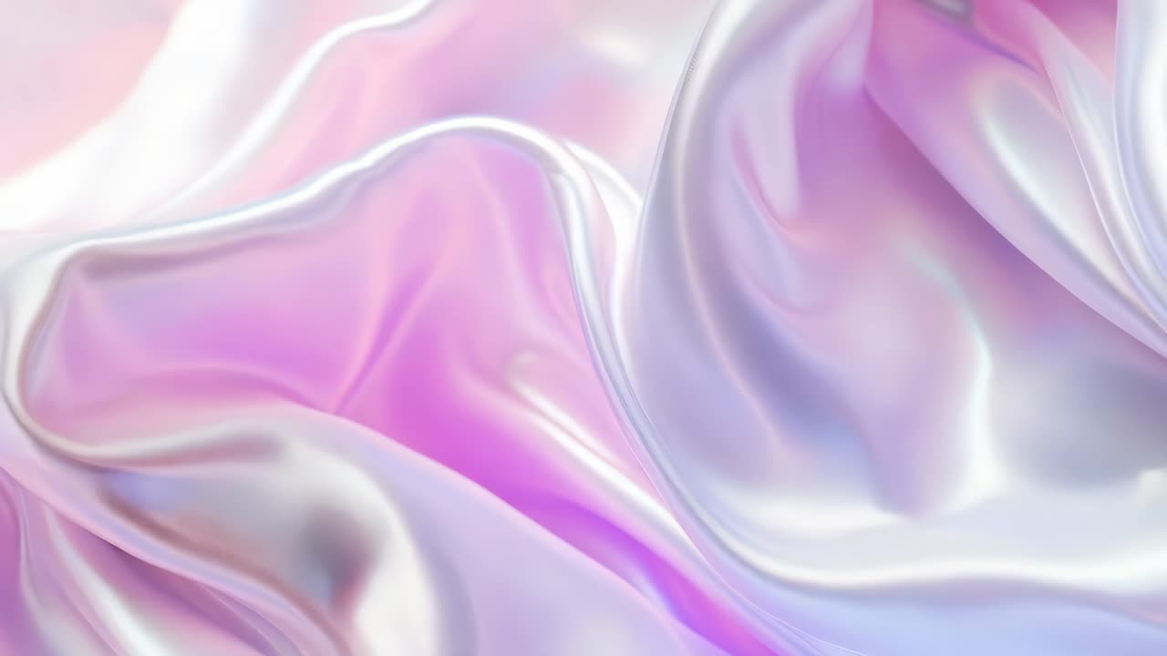 A close-up, top-down video shot of silky, iridescent fabric in pastel pink and purple hues