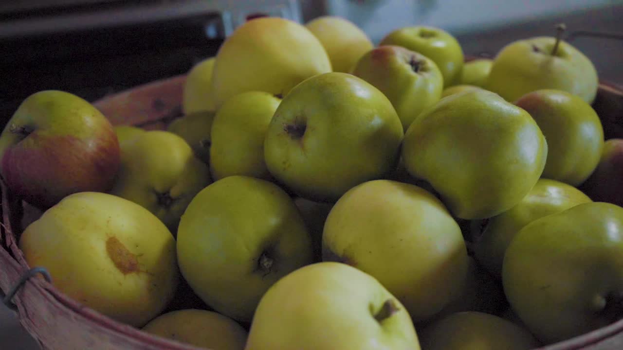 Bushel of fresh apples in the Kitchen