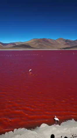 flamingos on a red lake in the andes mountains
