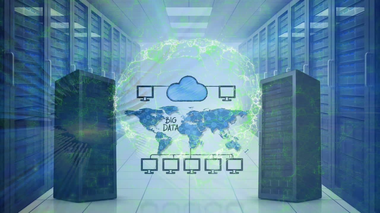 animación de la red de conexiones a través de la sala de servidores