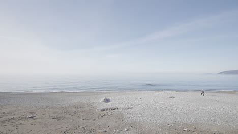 beach scene with person walking