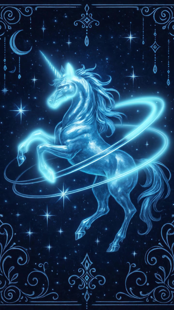 Glowing Blue Unicorn Rearing in a Starry Night Sky