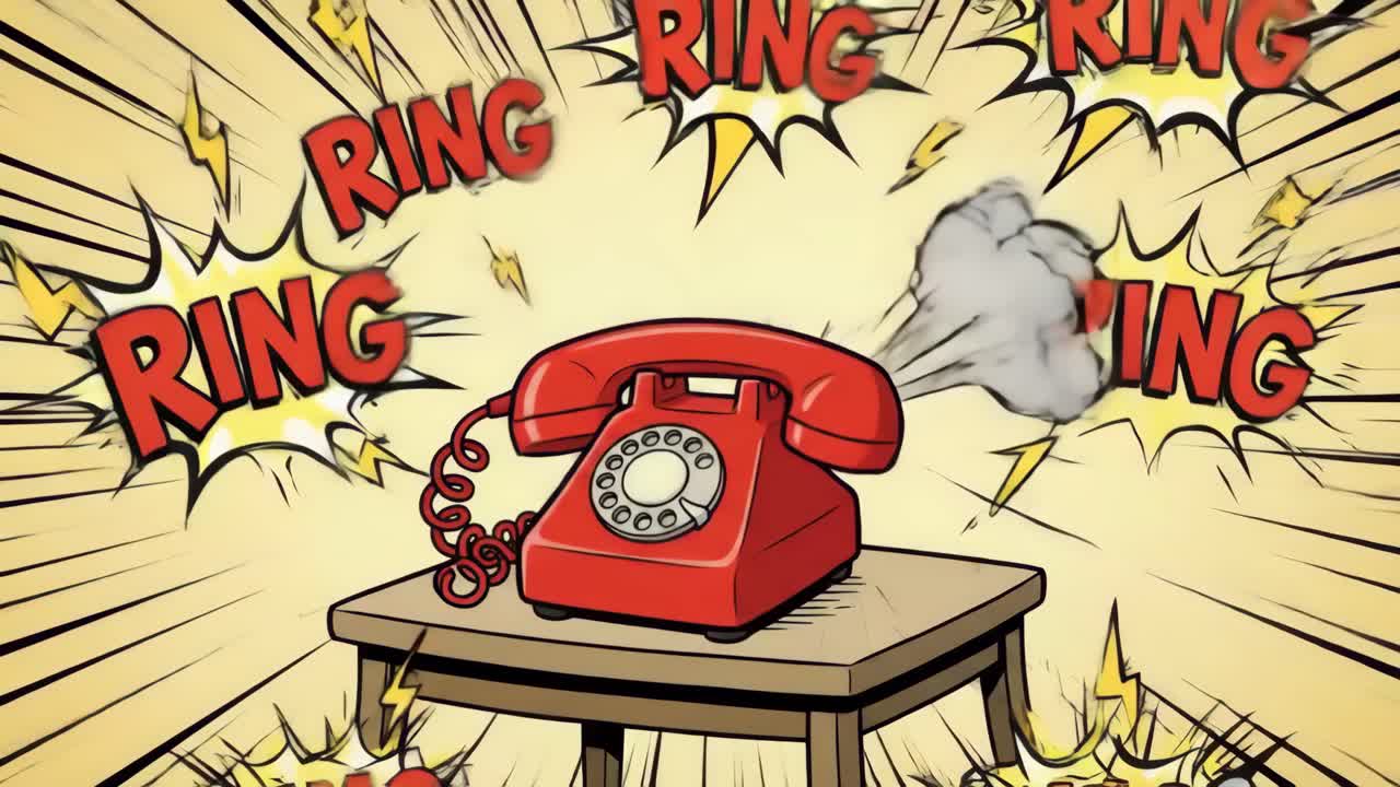 Telepon Putar Merah Beranimasi Berdering dalam Gaya Pop Art