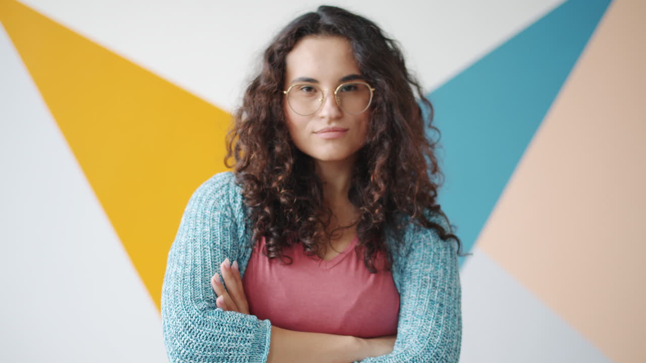 Woman with Curly Hair and Glasses