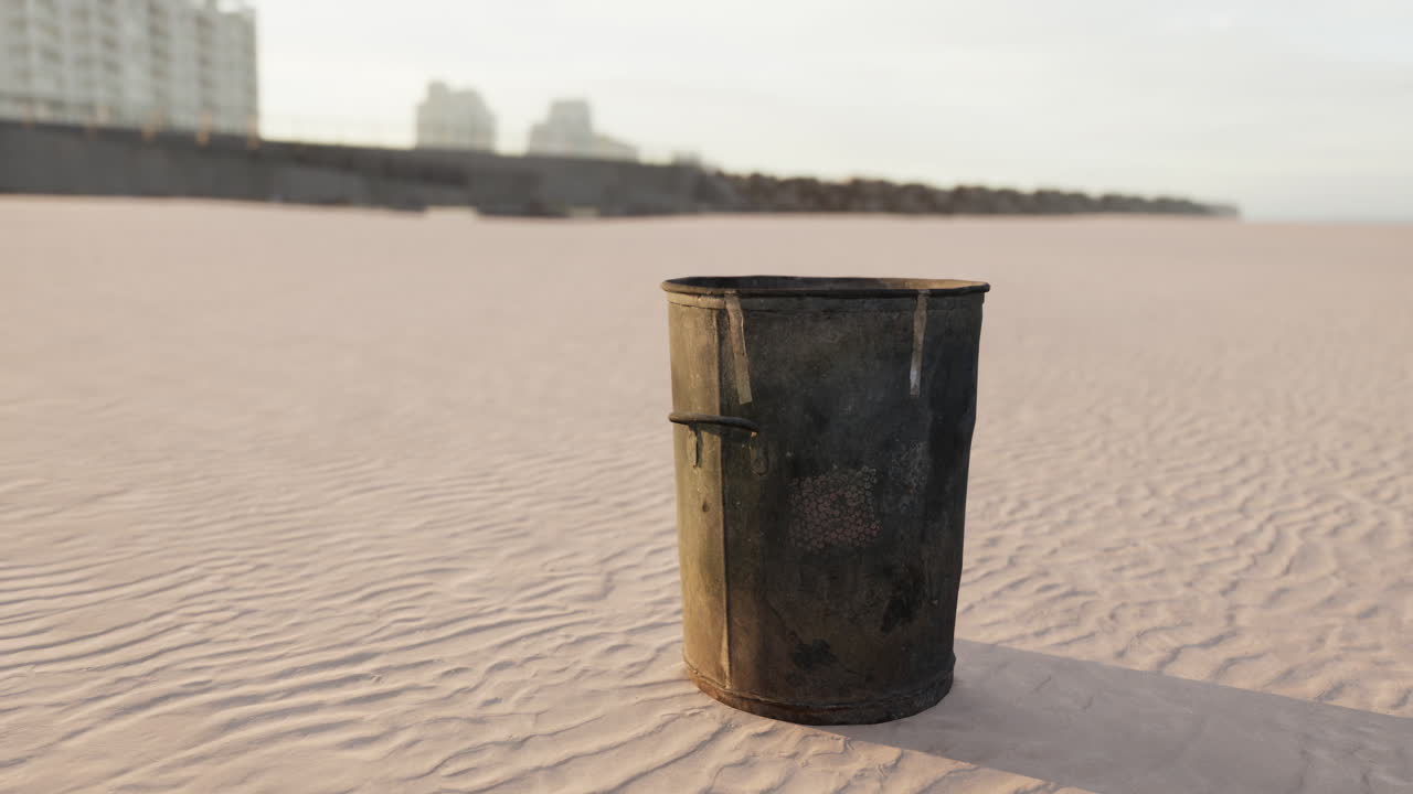 серый металлический контейнер для мусора или мусорный бак на пляже