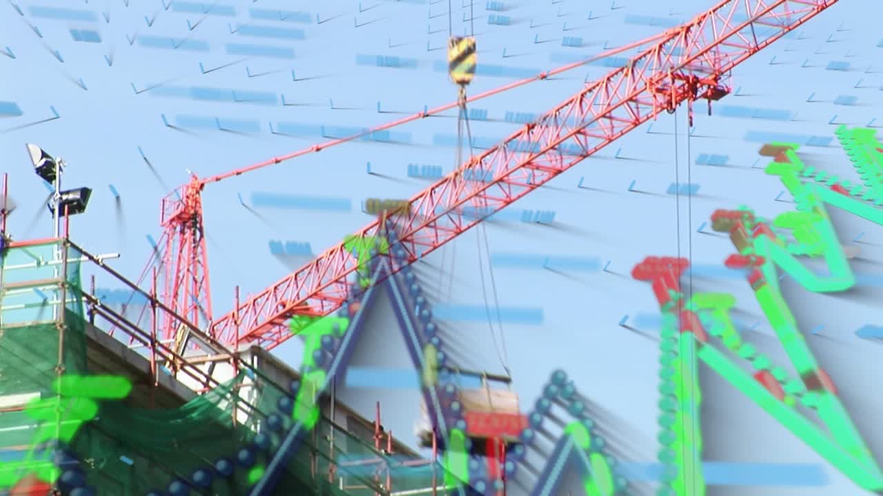 Animation of financial data processing against construction site