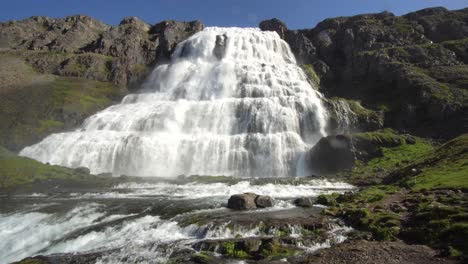 dynjandi waterfall on iceland on a beautiful sunny day