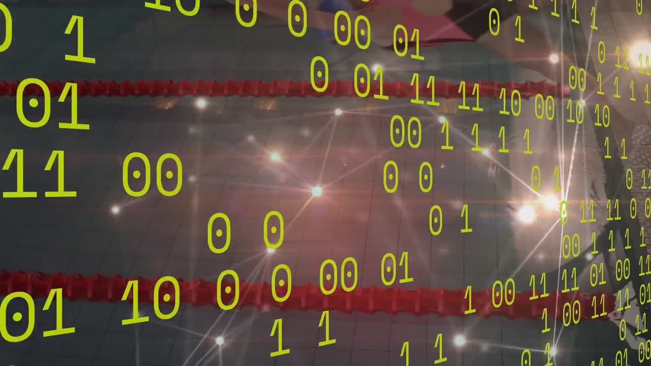 회색 배경에 연결을 통해 이진 코드의 애니메이션