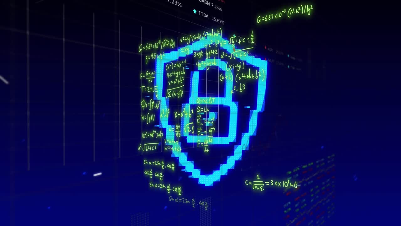 animación de ecuaciones matemáticas sobre el procesamiento de datos y el candado