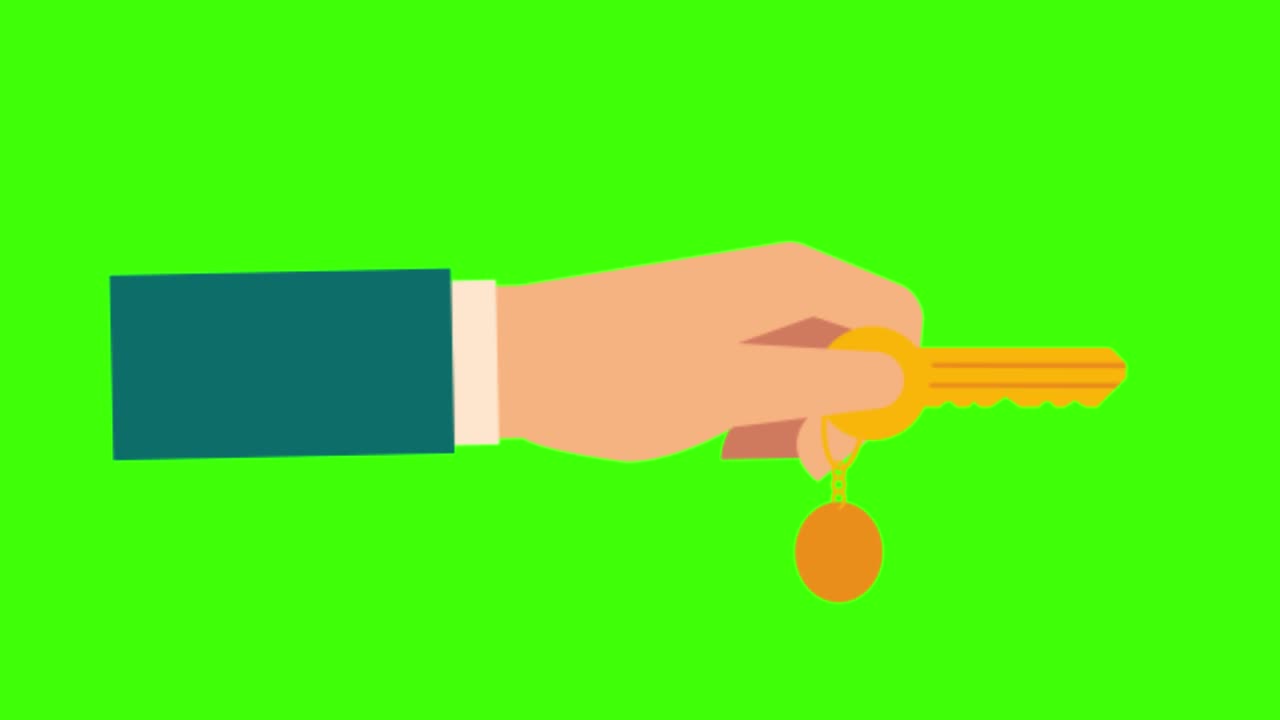 녹색 화면에 키 아이콘이 있는 손의 애니메이션