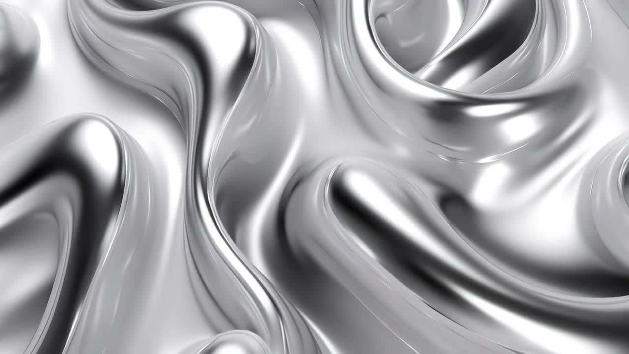 Onde astratte di liquido argenteo creano un movimento ipnotico e fluido