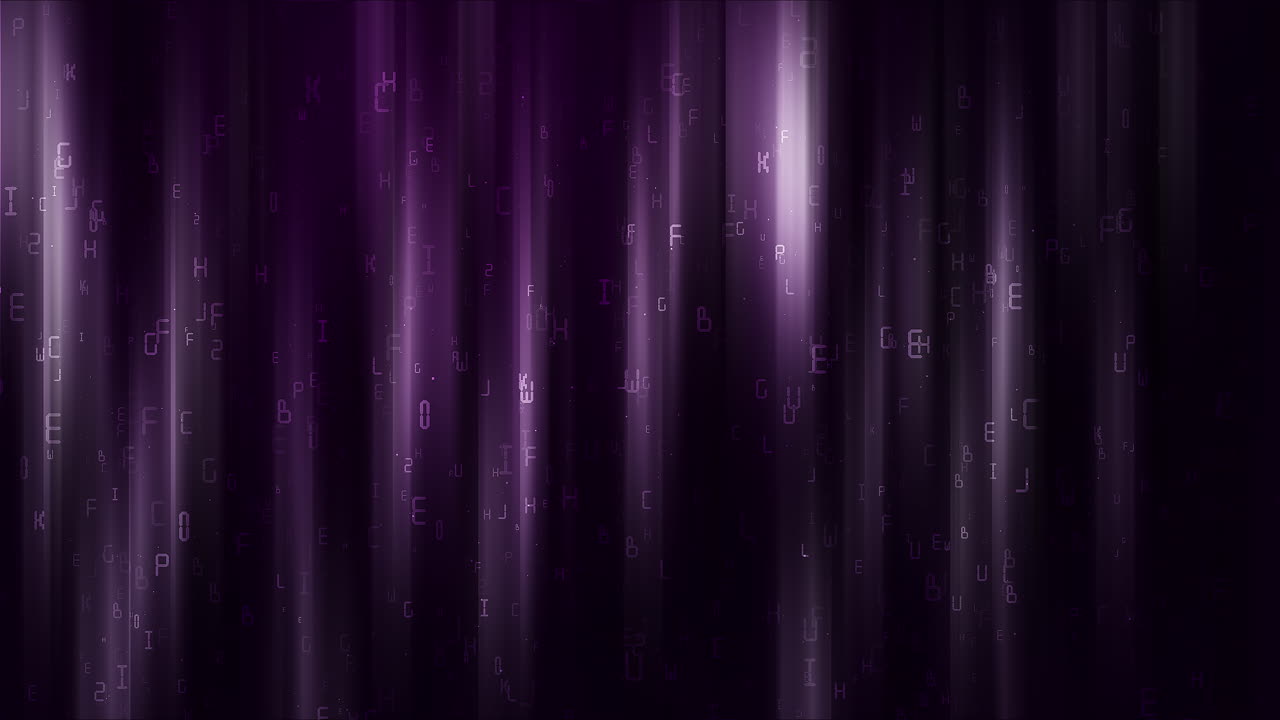 Dark purple glowing gradient background with flying letters. School animated looping screensaver.