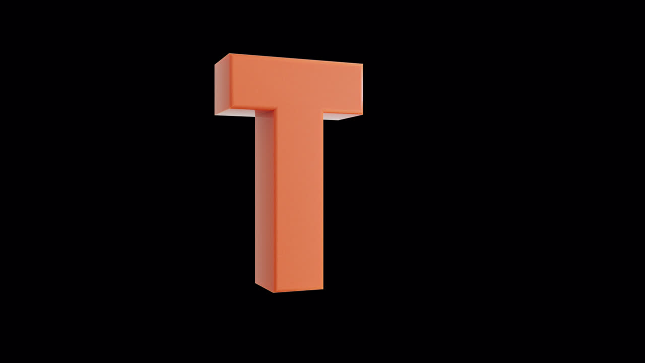 3D orange bogstav T roterer på sort baggrund