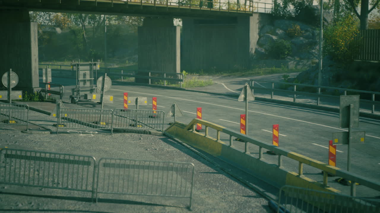 Road work under a bridge