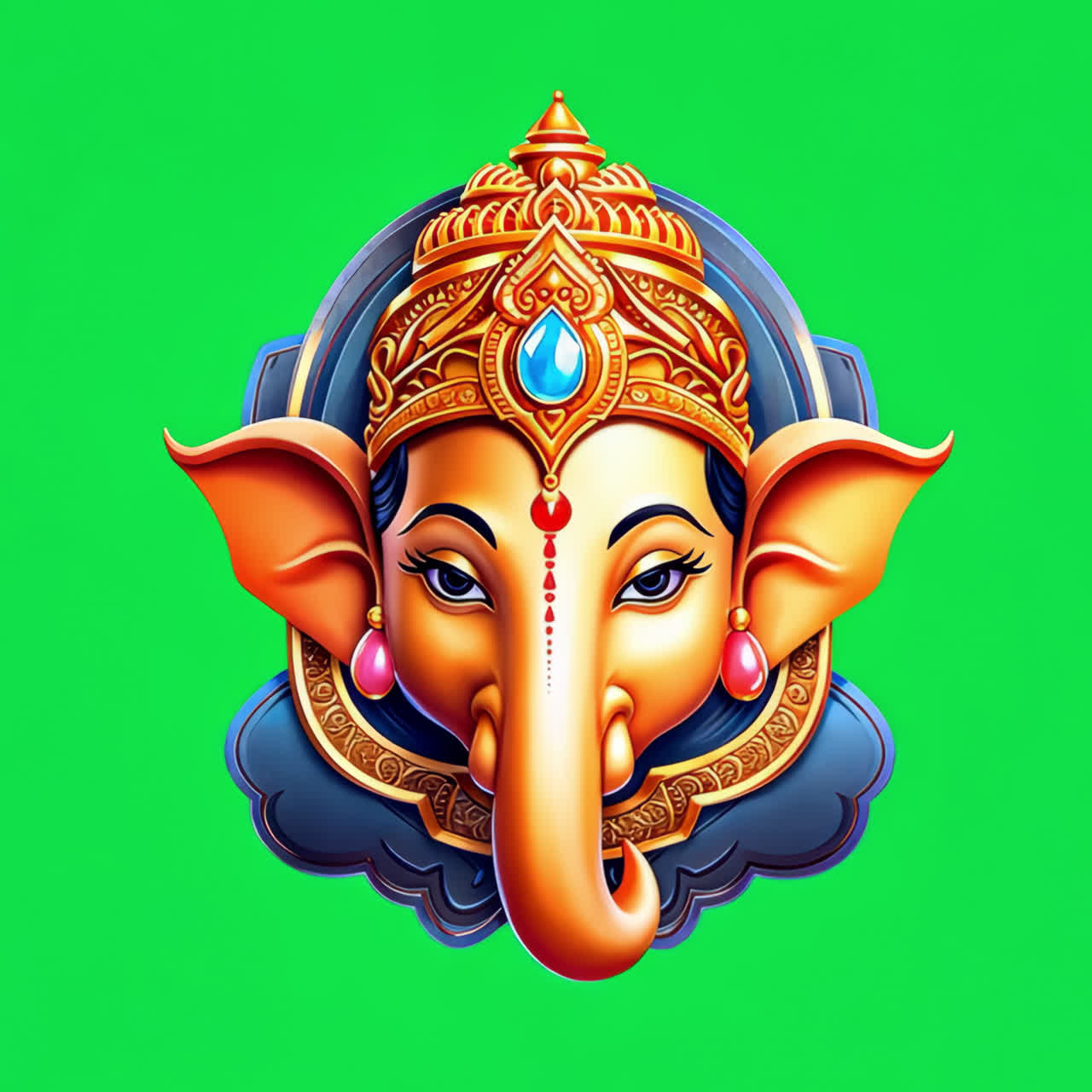 Colorful Ganesha illustration art animation isolated asset, transparent 4K video, alpha channel