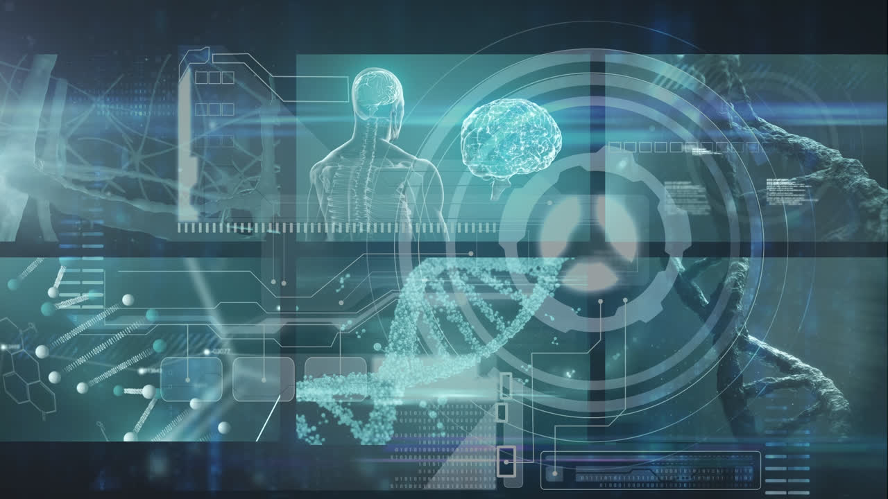 검은색 배경에서 범위 스캔과 데이터 처리의 애니메이션