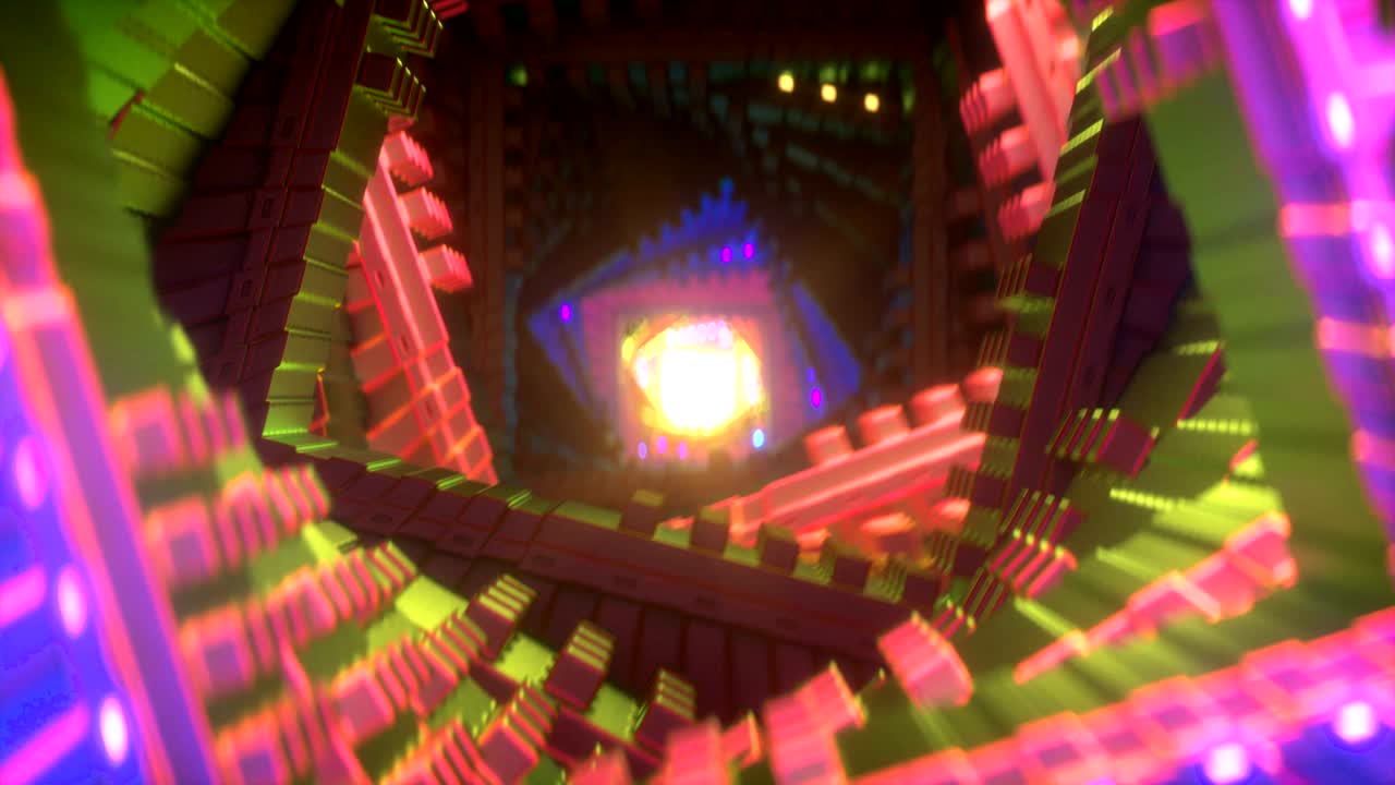 네온 조명으로 터널 3d 렌더링 vj 루프