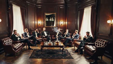 hombres en un lujoso salón de cigarros
