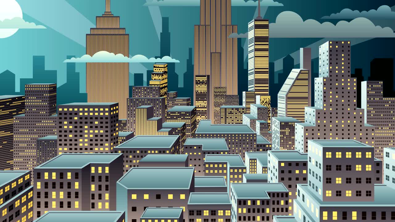 el zoom nocturno del paisaje urbano